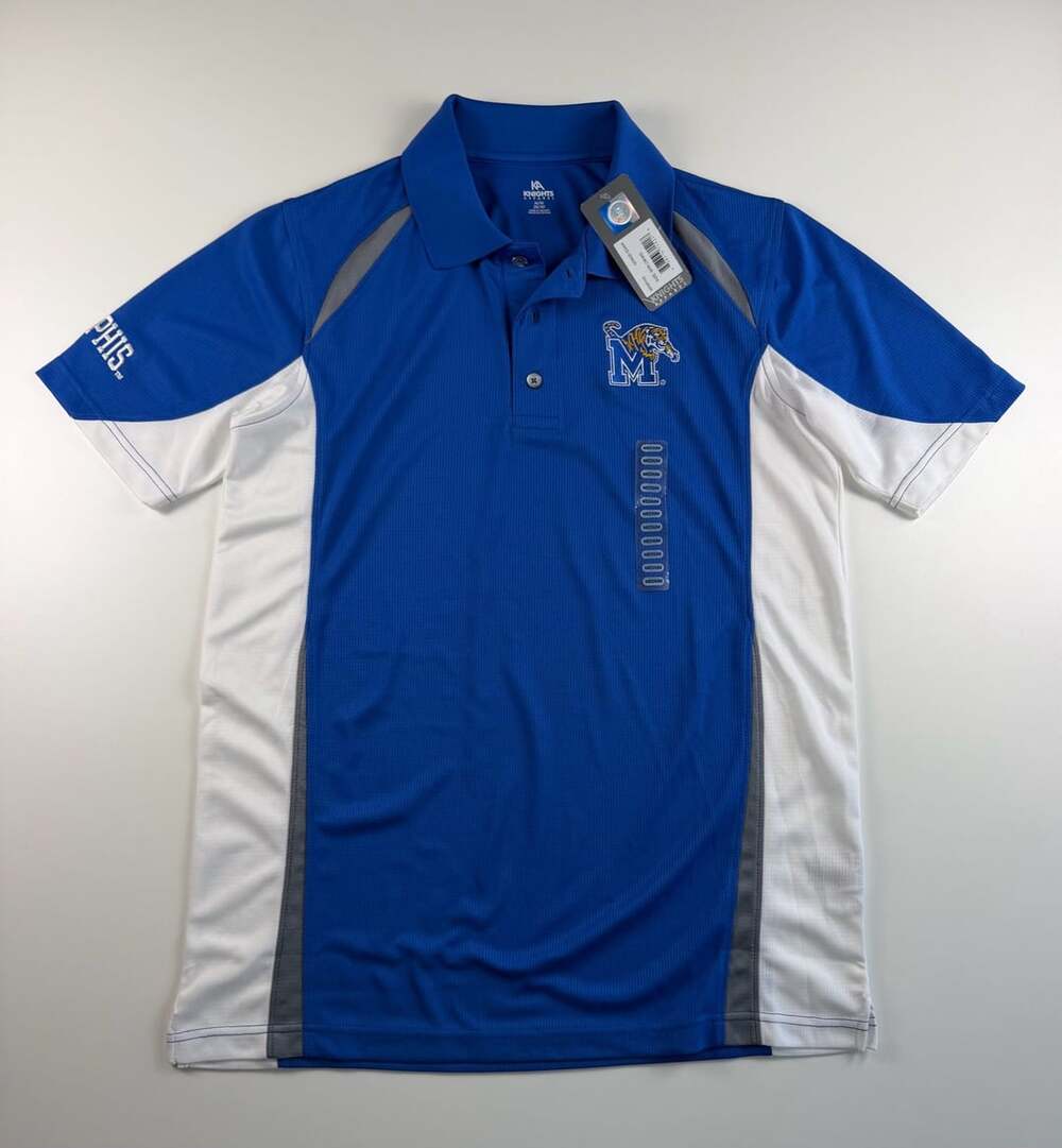 NWT Memphis Tigers Polo Shirt Men M Knights Apparel NCAA Blue White Embroidered